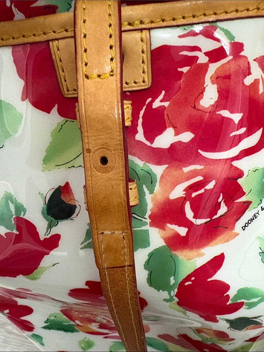 Vintage Dooney & Bourke Floral Tote with Pink, Green, and Orange Accents. - Picture 16 of 16